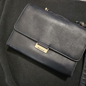 Kol-Tov Navy Leather Crossbody Bag with Gold Hardware